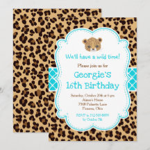 Leopard Print Blue Quatrefoil Verjaardagsfeest