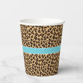 Leopard Print Blue Quatrefoil Verjaardagsfeest Papieren Bekers (Achterkant)