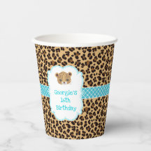 Leopard Print Blue Quatrefoil Verjaardagsfeest