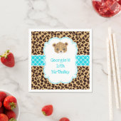 Leopard Print Blue Quatrefoil Verjaardagsfeest Servet (Insitu)