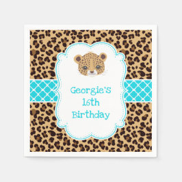 Leopard Print Blue Quatrefoil Verjaardagsfeest Servet