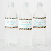 Leopard Print Blue Quatrefoil Verjaardagsfeest Waterfles Etiket (Flessen)