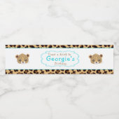 Leopard Print Blue Quatrefoil Verjaardagsfeest Waterfles Etiket (Enkel label)