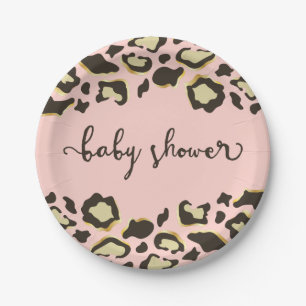 Leopard Print   Blush roze   Baby shower Papieren Bordje