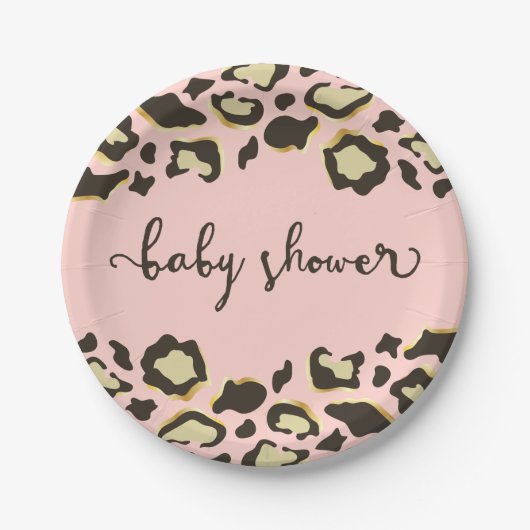 Leopard Print | Blush roze | Baby shower Papieren Bordje (Voorkant)