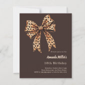 Leopard print boog bister bruin verjaardag uitnodi (Voorkant)
