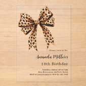 Leopard print boog bruin verjaardag helder acryl uitnodigingen (Voorkant)