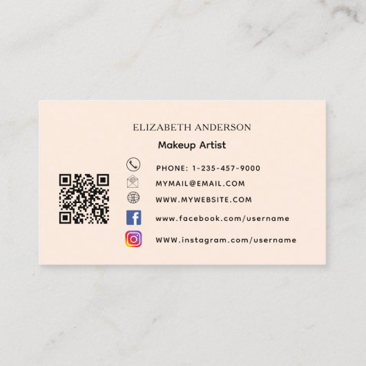 Leopard print boog perzik bruin qr code sociale me visitekaartje (Achterkant)