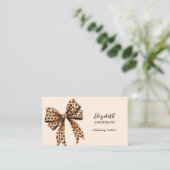 Leopard print boog perzik bruin qr code sociale me visitekaartje (Staand voorkant)