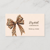 Leopard print boog perzik bruin qr code sociale me visitekaartje (Voorkant)