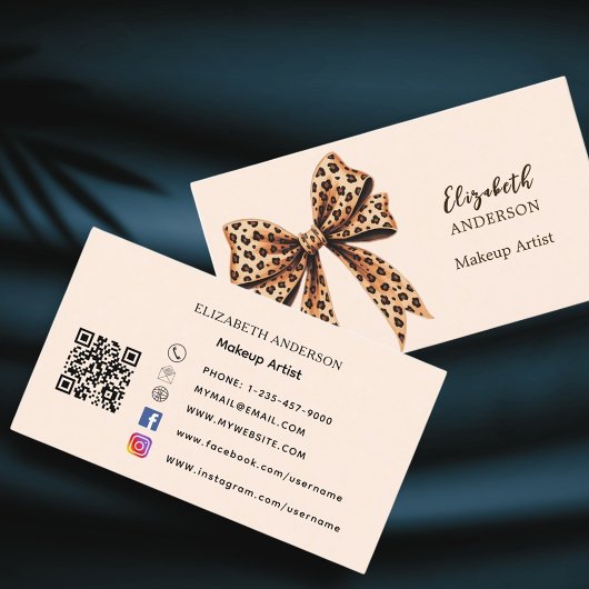 Leopard print boog perzik bruin qr code sociale me visitekaartje