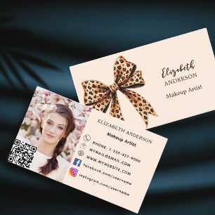 Leopard print boog perzik qr code social media fot visitekaartje