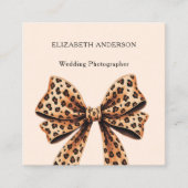 Leopard print boog perzik QR code sociale media Vierkante Visitekaartje (Voorkant)