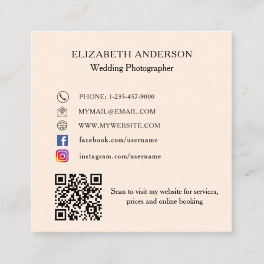 Leopard print boog perzik QR code sociale media Vierkante Visitekaartje (Achterkant)