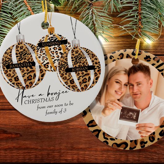 Leopard Print Boujee kerstfoto Keramisch Ornament