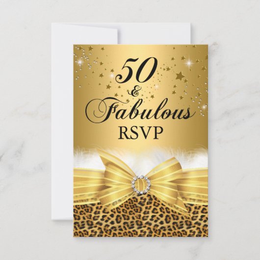 Leopard Print & Bow 50 & Fabulous RSVP Gold (Voorkant)