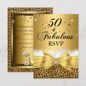 Leopard Print & Bow 50 & Fabulous RSVP Gold (Voorkant / Achterkant)