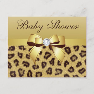 Leopard Print, Bow & Diamond Baby shower Kaart