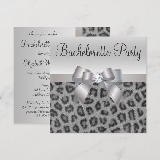 Leopard Print, Bow & Diamond Bachelorette Party Kaart (Voorkant / Achterkant)