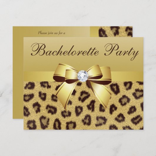 Leopard Print, Bow & Diamond Bachelorette Party Kaart (Voorkant / Achterkant)