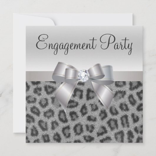 Leopard Print, Bow & Diamond Engagement Party Kaart (Voorkant)