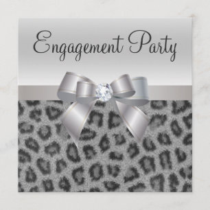 Leopard Print, Bow & Diamond Engagement Party Kaart