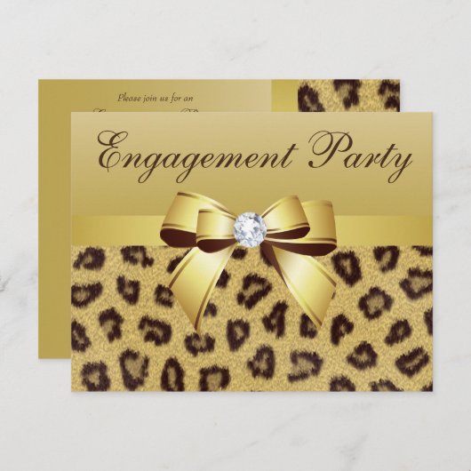 Leopard Print, Bow & Diamond Engagement Party Kaart (Voorkant / Achterkant)