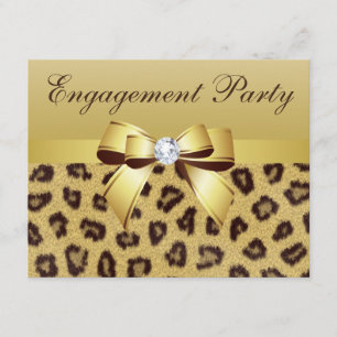 Leopard Print, Bow & Diamond Engagement Party Kaart