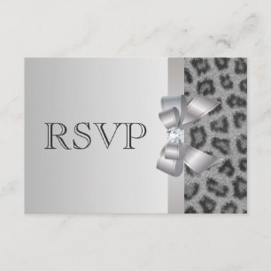 Leopard Print, Bow & Diamond RSVP Weddenschap Kaartje