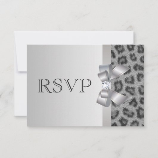 Leopard Print, Bow & Diamond RSVP Weddenschap Kaartje (Voorkant)