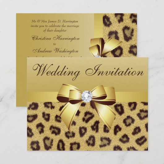 Leopard Print, Bow & Diamond Weddenschap Kaart (Voorkant / Achterkant)