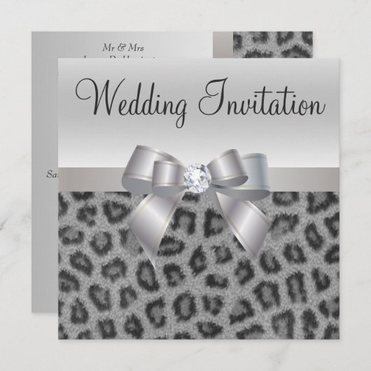 Leopard Print, Bow & Diamond Wedding Invites Kaart (Voorkant / Achterkant)