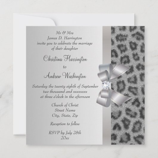 Leopard Print, Bow & Diamond Wedding Invites Kaart (Achterkant)