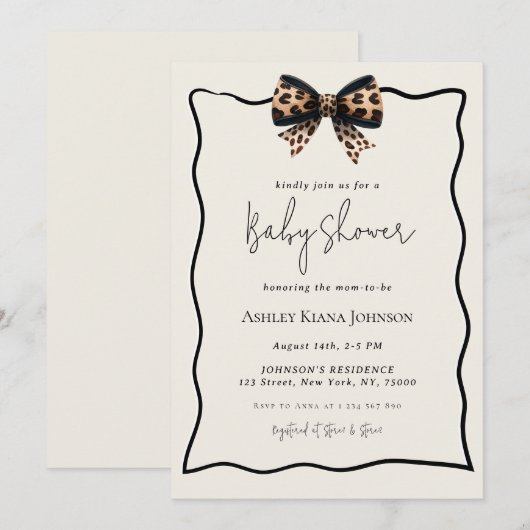 Leopard Print Bow Genderneutraal Baby shower Kaart (Voorkant / Achterkant)