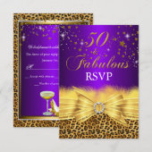 Leopard Print & Bow Paarse 50 & Uitstekende RSVP (Voorkant / Achterkant)