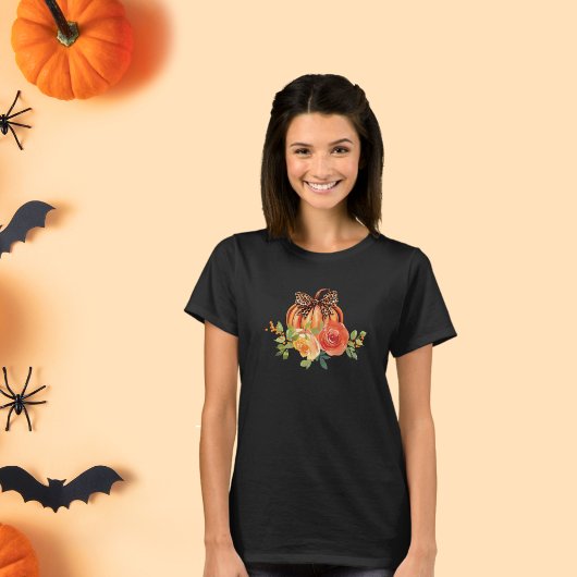 Leopard print Bow pompoen Herfst Bloemen vrouwen T-shirt