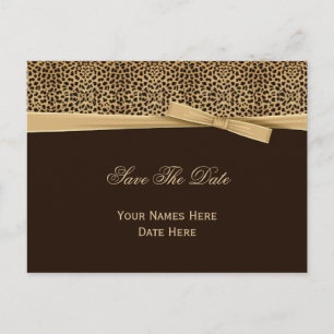 Leopard Print Bow Ribbon Dark Brown Save the Date Aankondigingskaart