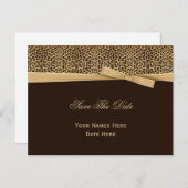 Leopard Print Bow Ribbon Dark Brown Save the Date Aankondigingskaart (Voorkant / Achterkant)