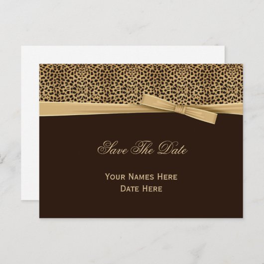 Leopard Print Bow Ribbon Dark Brown Save the Date Aankondigingskaart (Voorkant / Achterkant)