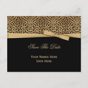 Leopard Print Bow Ribbon op Black Save the Date Aankondigingskaart