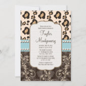 Leopard Print Bridal Shower Invitation Blue Kaart (Voorkant)