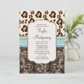 Leopard Print Bridal Shower Invitation Blue Kaart (Staand voorkant)