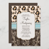 Leopard Print Bridal Shower Invitation Blue Kaart (Voorkant / Achterkant)