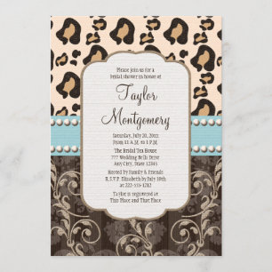 Leopard Print Bridal Shower Invitation Blue Kaart