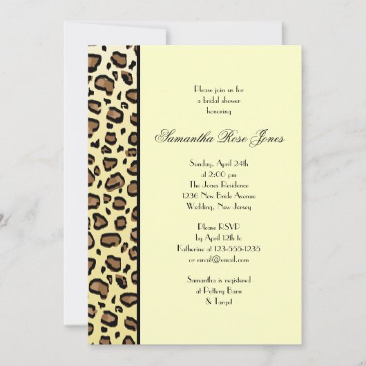 Leopard Print Bridal Shower Invitation left Stripe Kaart (Voorkant)