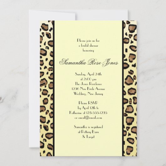 Leopard Print Bridal Shower Invitation Two Stripes Kaart (Voorkant)