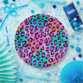 Leopard Print Bright and Colorful Party Papieren Bordje (Feest)