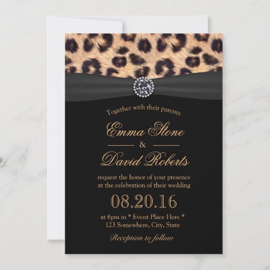 Leopard Print Bright Diamond Black Ribbon Wedding Kaart (Voorkant)