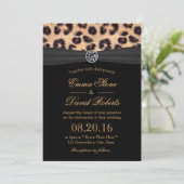 Leopard Print Bright Diamond Black Ribbon Wedding Kaart (Staand voorkant)