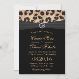 Leopard Print Bright Diamond Black Ribbon Wedding Kaart